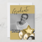 Invitation Photo Black Gold Script Calligraphy Balloon (Devant)