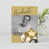 Invitation Photo Black Gold Script Calligraphy Balloon (Debout devant)