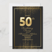 Invitation Photo Black Gold Typographie Cinquante-50e anniver (Devant)