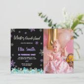 Invitation Photo Black Green Floral Hiver ONEderland (Debout devant)