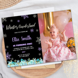 Invitation Photo Black Green Floral Hiver ONEderland