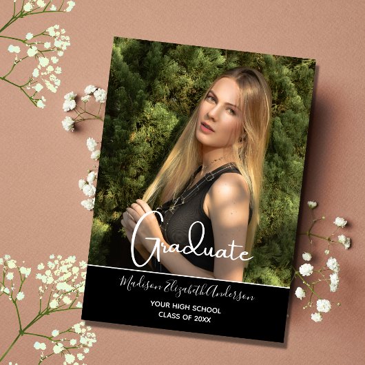 Invitation Photo Black Modern High School Graduation Party