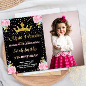 Invitation Photo Black Parties scintillant Couronne Princesse