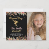 Invitation Photo Black Parties scintillant Floral Fairy Anniv (Devant)