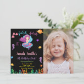 Invitation Photo Black Purple Shell Sirène Anniversaire (Debout devant)