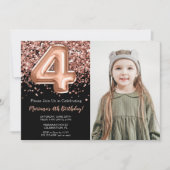 Invitation Photo Black Rose Gold Parties scintillant 4e anniv (Devant)