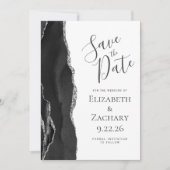 Invitation Photo Black Silver Agate Enregistrer la date Invit (Devant)