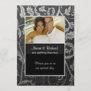 Invitation photo Black & Silver Damask
