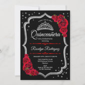 Invitation Photo Black Silver Red Quinceanera (Devant)