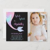 Invitation Photo Black Splash Splish Mermaid Anniversaire (Devant)