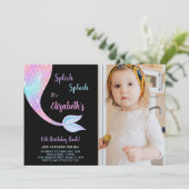 Invitation Photo Black Splash Splish Mermaid Anniversaire (Debout devant)