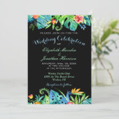 Invitation Photo Black Tropical Aquarelle Mariage Floral (Debout devant)