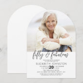 Invitation Photo Black White 50 Fabulous Birthday Arch Modern (Devant / Derrière)