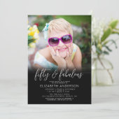 Invitation Photo Black White 50 Fabulous Birthday Modern Bold (Debout devant)