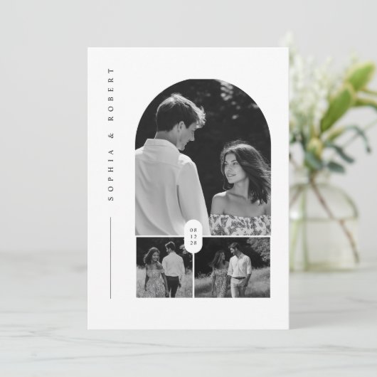 Invitation photo Black & White Boho (Debout devant)