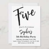 Invitation Photo Black & White Modern Girl 5e anniversaire de (Devant)