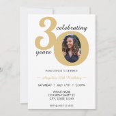 Invitation Photo blanche et or 30 Trente ans 30e anniversaire (Devant)