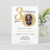 Invitation Photo blanche et or 30 Trente ans 30e anniversaire (Debout devant)