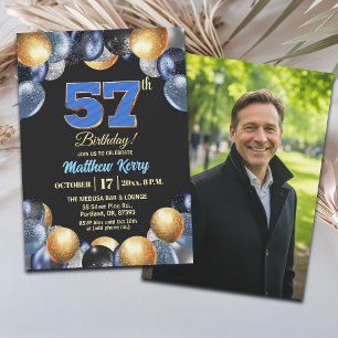 Invitation Photo Bleu Argent Or 57ème Anniversaire
