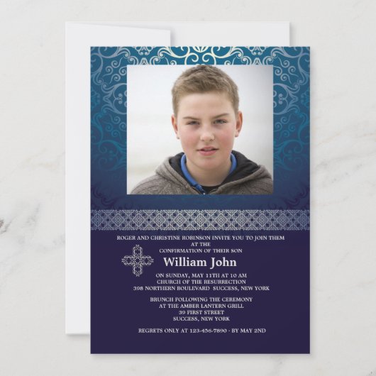 Invitation Photo Bleu Brillant (Vertical) (Devant)