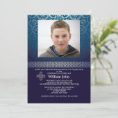 Invitation Photo Bleu Brillant (Vertical) (Debout devant)