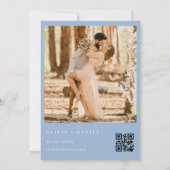 Invitation Photo bleu Dusty moderne Mariage de code QR (Dos)