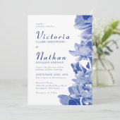 Invitation Photo bleu et blanc Floral Chinoiserie Mariage (Debout devant)