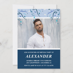 Invitation Photo bleu marine moderne homme 41e anniversaire