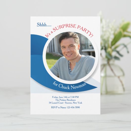 Invitation photo bleu moderne (Debout devant)