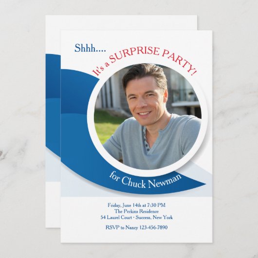 Invitation photo bleu moderne (Devant / Derrière)