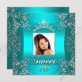 Invitation Photo bleu turquoise Sweet 16 Seize 16e anniversai (Devant / Derrière)