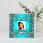 Invitation Photo bleu turquoise Sweet 16 Seize 16e anniversai (Debout devant)