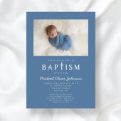 Invitation Photo Bleue Croix Religieuse Baptême garçon