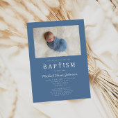 Invitation Photo Bleue Croix Religieuse Baptême garçon