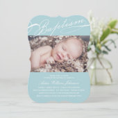 Invitation Photo bleue de baptême de croix préétablie de (Debout devant)