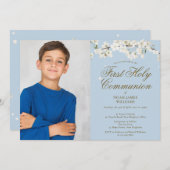 Invitation Photo Bleue de la première sainte communion en fle (Devant / Derrière)