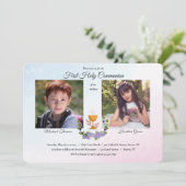 Invitation Photo bleue et rose religieuse (Debout devant)