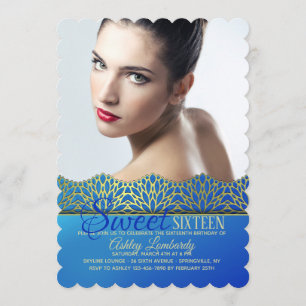 Invitation photo Blue and Gold Edging