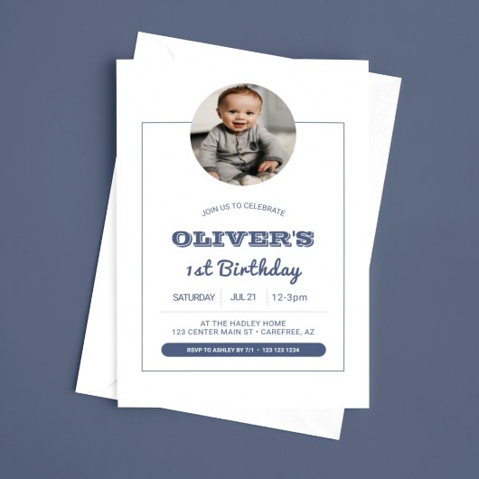 Invitation Photo Blue Boys moderne 1er anniversaire