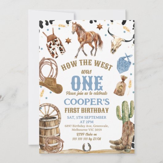 Invitation Photo Blue Brown Comment l'Occident a été un 1er a (Devant)