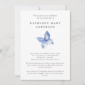 Invitation Photo Blue Butterly Célébration de la vie funérair (Devant)