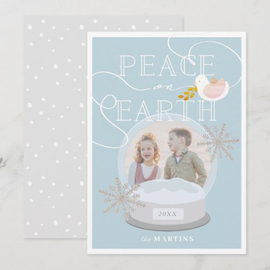 Invitation Photo Blue Christmas Card du Globe de neige (Devant / Derrière)