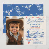 Invitation Photo Blue Cowboy Little Buckaroo Anniversaire (Devant / Derrière)