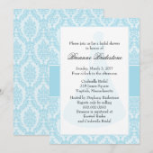 Invitation Photo Blue Damask Fête des mariées (Devant / Derrière)