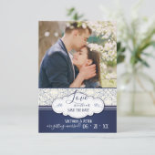 Invitation Photo Blue Elegance Enregistrer la date Annonce (Debout devant)