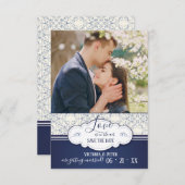 Invitation Photo Blue Elegance Enregistrer la date Annonce (Devant / Derrière)