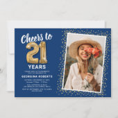 Invitation Photo Blue Gold 21st Birthday (Devant)