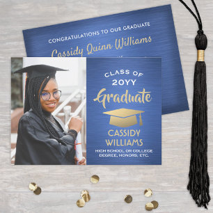 Invitation Photo Blue Gold & White Elegant Modernisation Grad