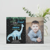 Invitation Photo Blue Green Black Dinosaur Anniversaire (Debout devant)