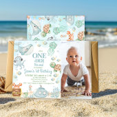 Invitation Photo Blue Grey Oneder The Sea Boys 1er anniversai